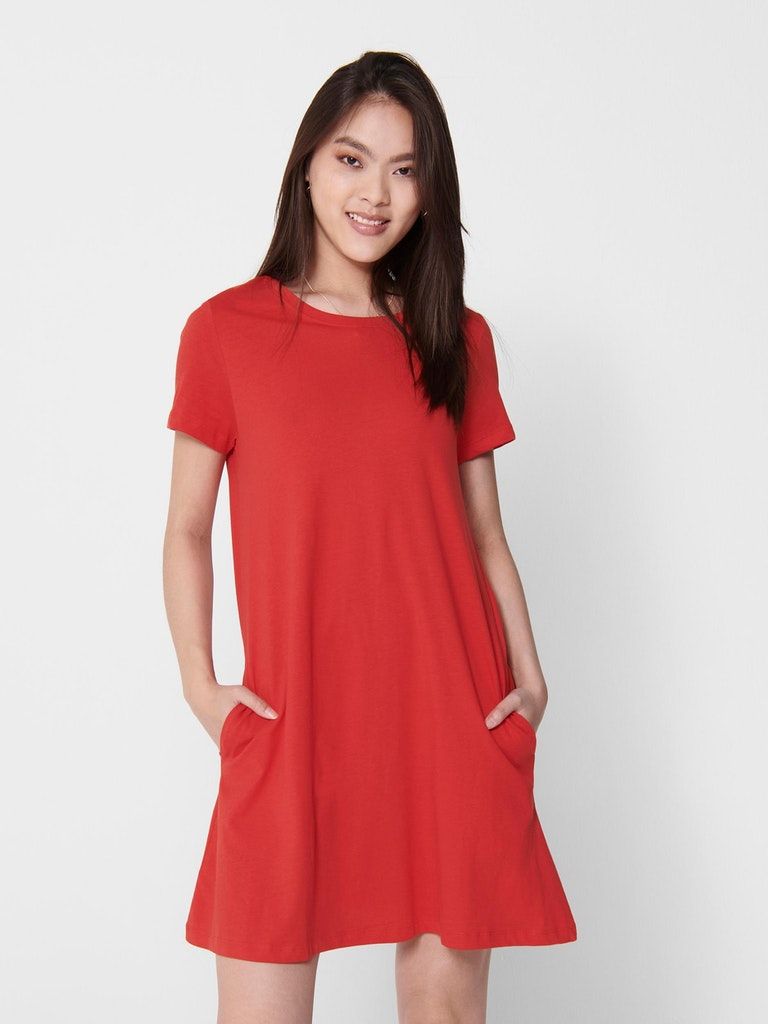 Onlmay Life S/S Pocket Dress Jrs High Risk Red