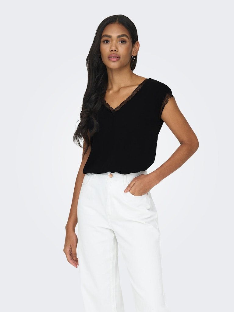 Onljasmina Fr S/S V-Neck Lace Top Ptm Black