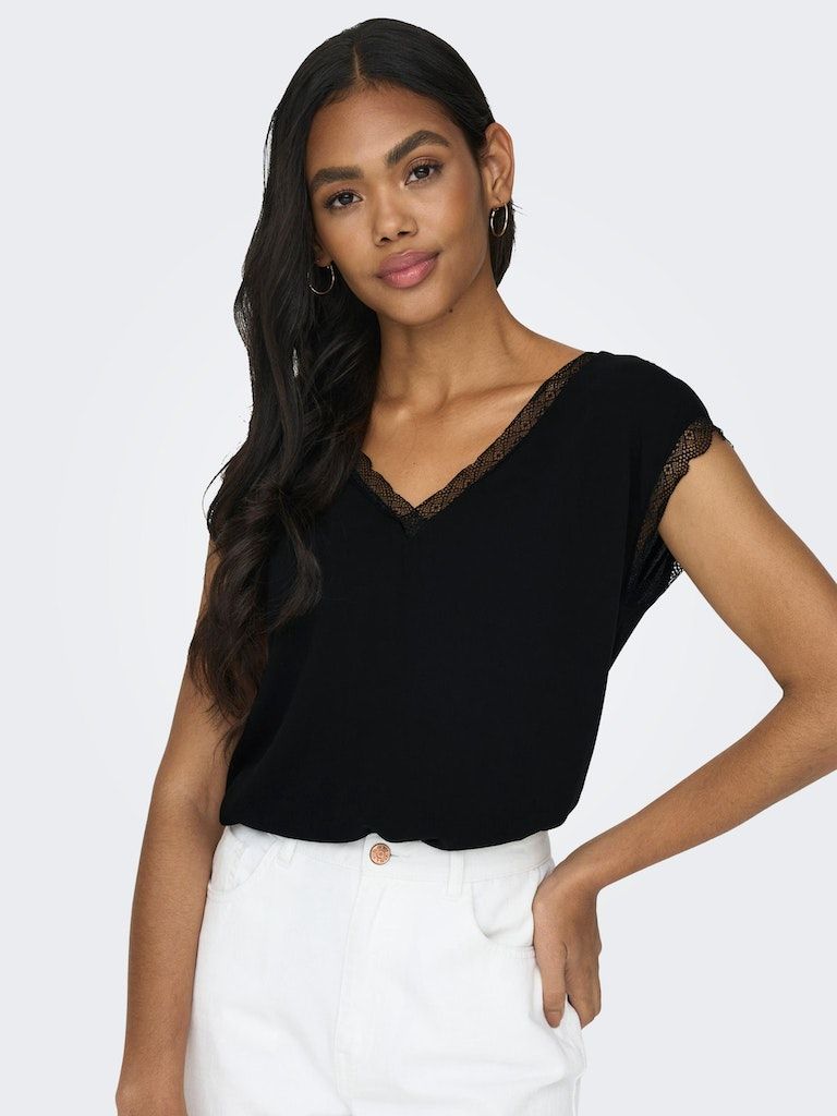 Onljasmina Fr S/S V-Neck Lace Top Ptm Black
