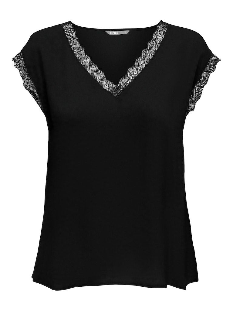 Onljasmina Fr S/S V-Neck Lace Top Ptm Black