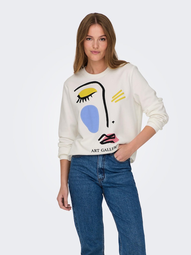 Onlhenna L/S Face O-Neck SwtCloud Dancer Art
