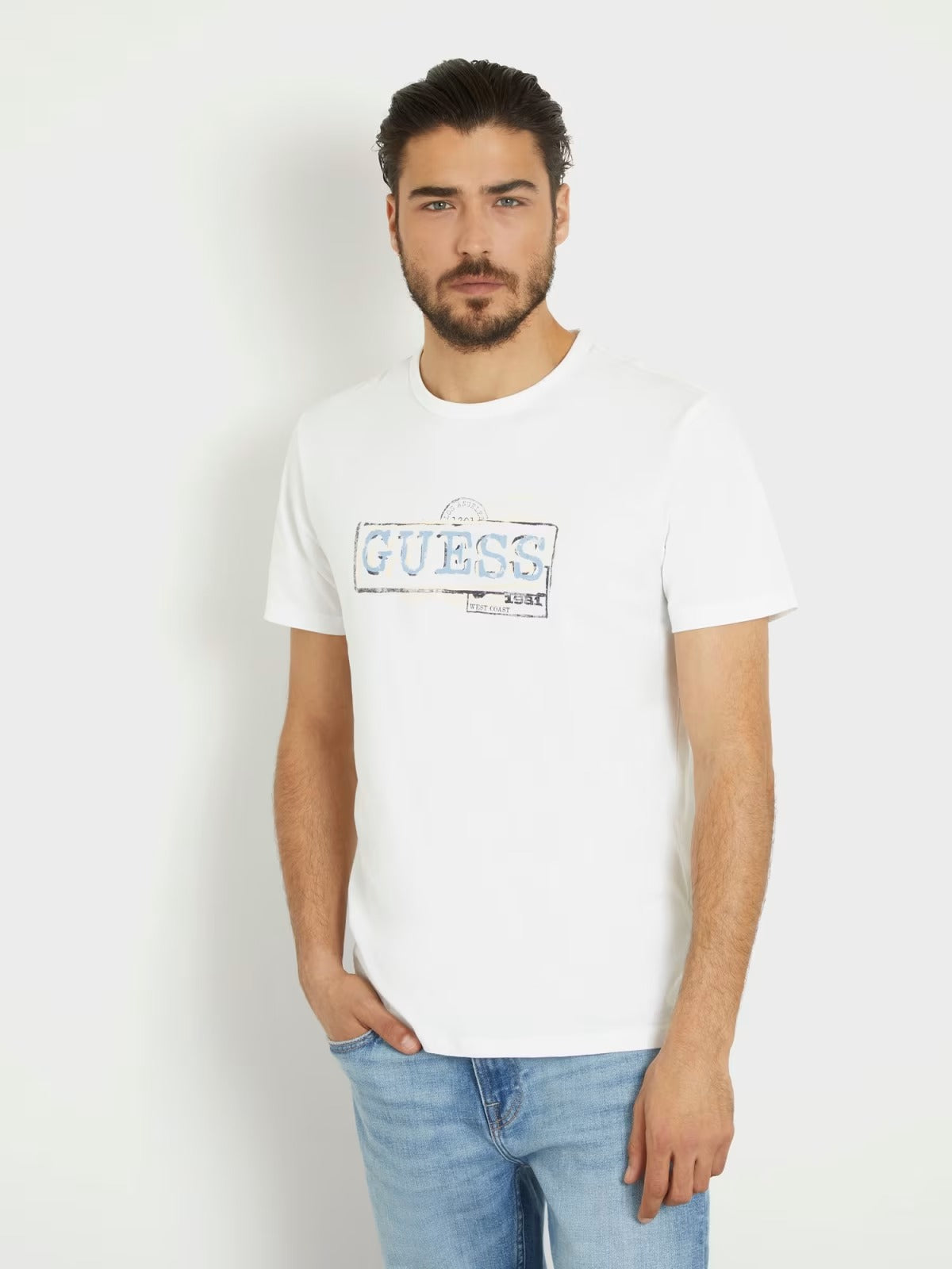 Ss Cn Guess Box Logo Tee Pure White