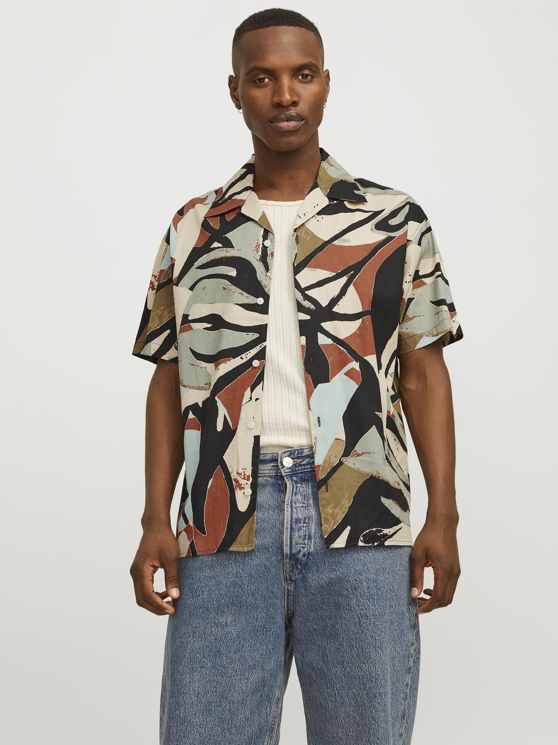 Jack & Jones Camisa Jorsequoia Tencel Aop Resort Shirt Ss 12255232 Black