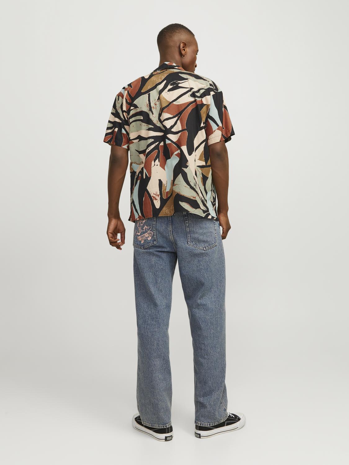 Jack & Jones Camisa Jorsequoia Tencel Aop Resort Shirt Ss 12255232 Black