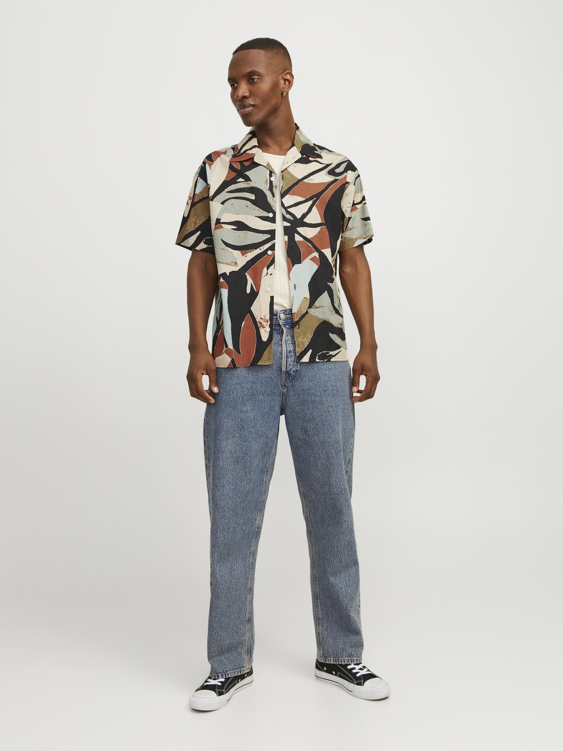 Jack & Jones Camisa Jorsequoia Tencel Aop Resort Shirt Ss 12255232 Black