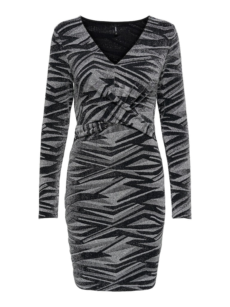 Onlqueen L/S V-Neck Glitter Dress JrsSilver Graphic zebra
