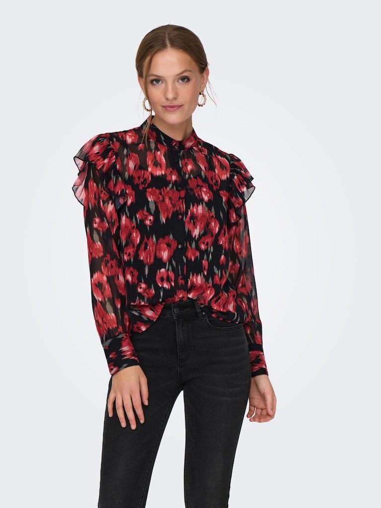 Onlmarise L/S Frill Shirt PtmPoppy Red Ikat flowers