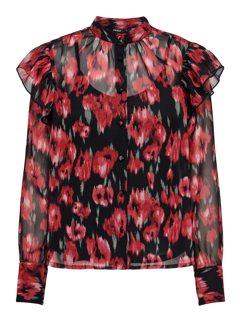 Onlmarise L/S Frill Shirt PtmPoppy Red Ikat flowers