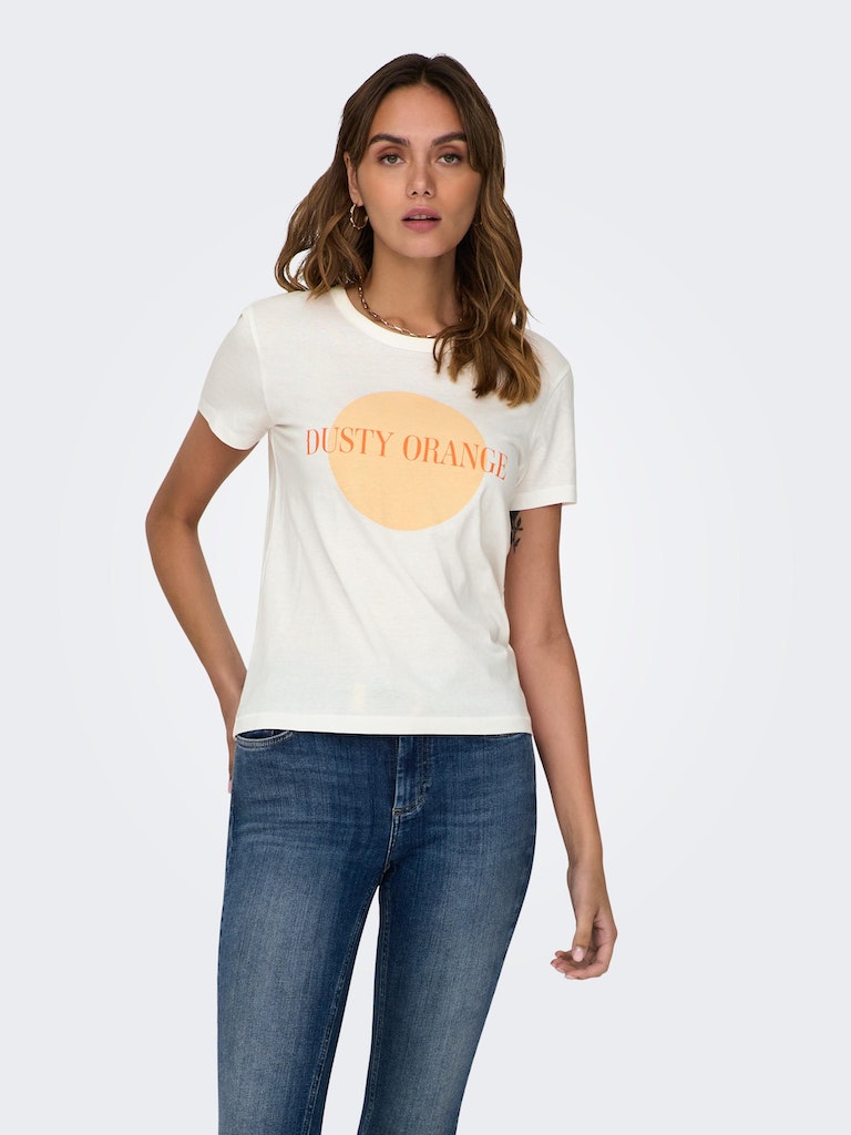Jdymichigan Life S/S Print Top JrsCloud Dancer DUSTY ORANGE