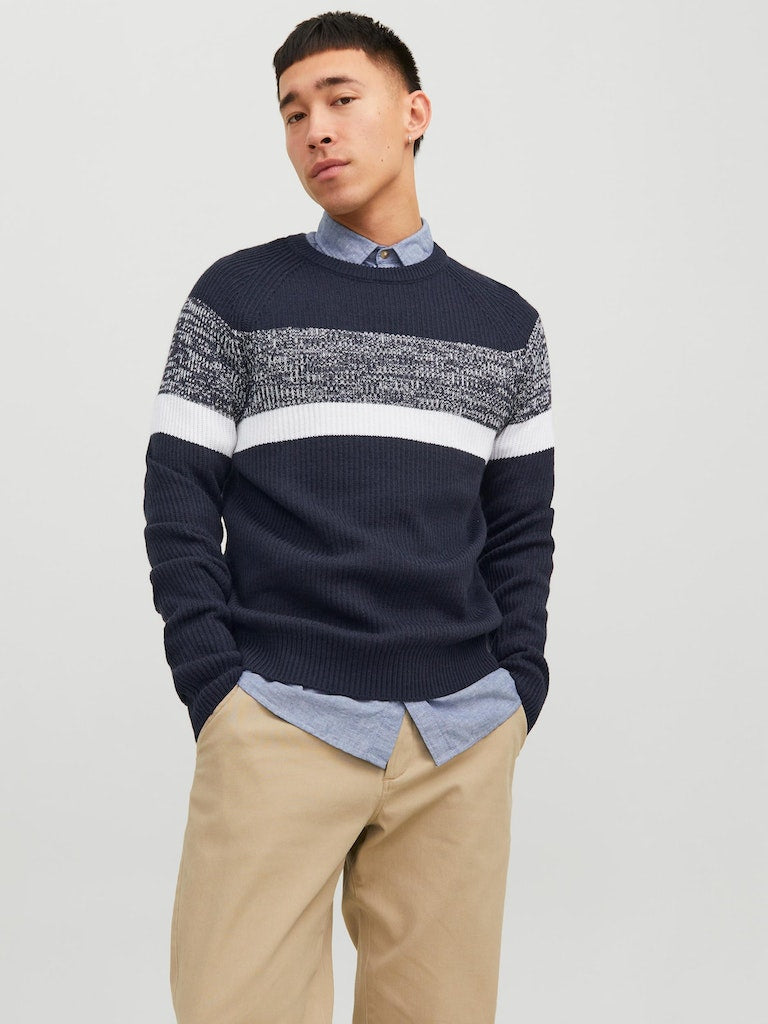 Jjpannel Knit Crew Neck Aw23Navy Blazer BLOCKING