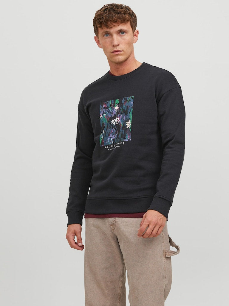 Jorsilverlake Sweat Crew Neck LnBlack Print