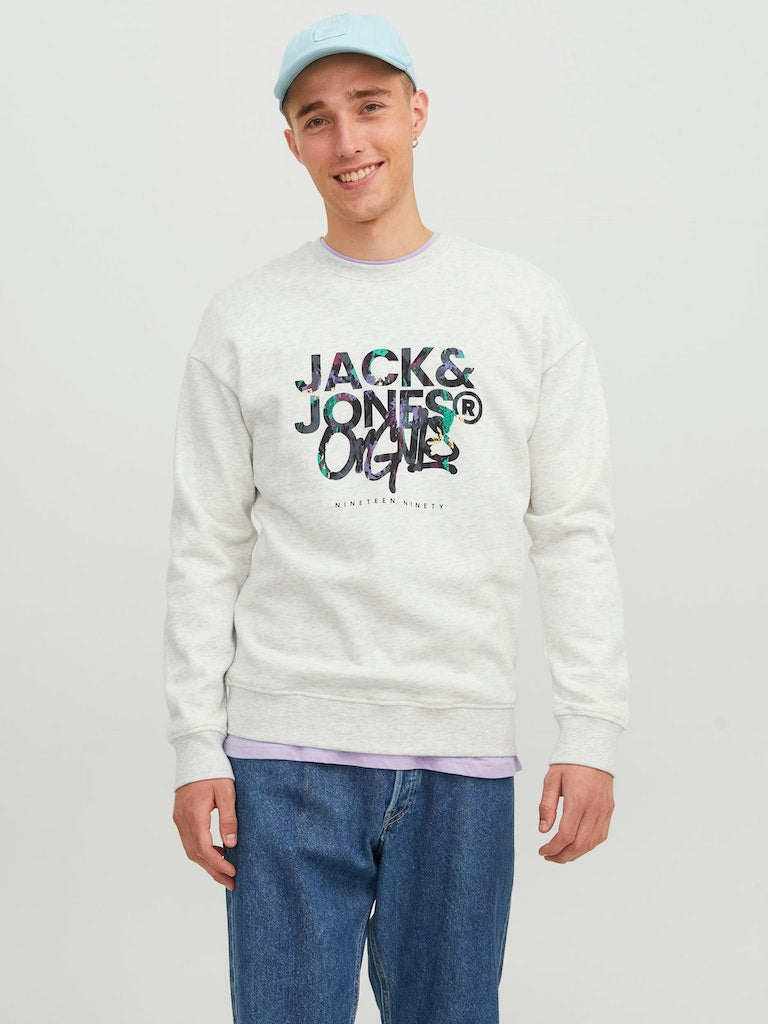 Jorsilverlake Sweat Crew Neck LnWhite Melange Print