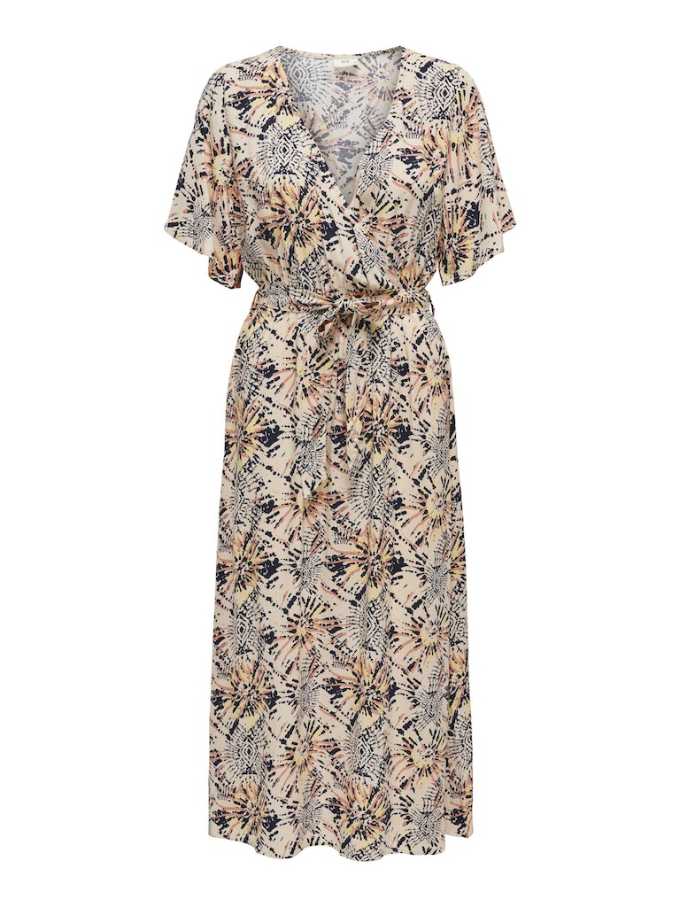 Jdygaya S/S Long Wrap Dress Wvn Exp Eggnog Aura Print