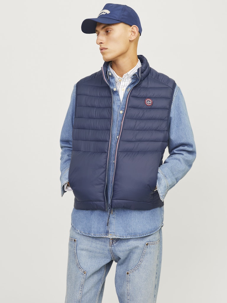 Jack & Jones Jjesprint Bodywarmer Collar Noos 12258457 Navy Blazer True Red Stitches