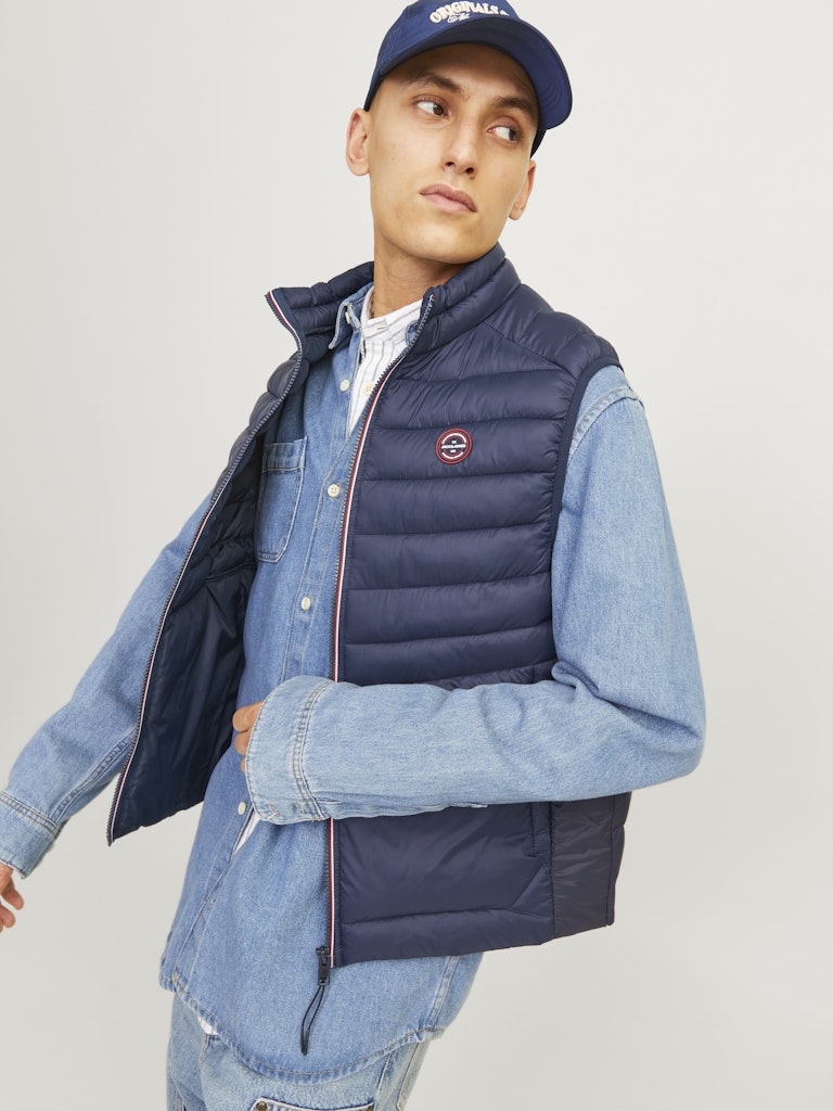 Jack & Jones Jjesprint Bodywarmer Collar Noos 12258457 Navy Blazer True Red Stitches