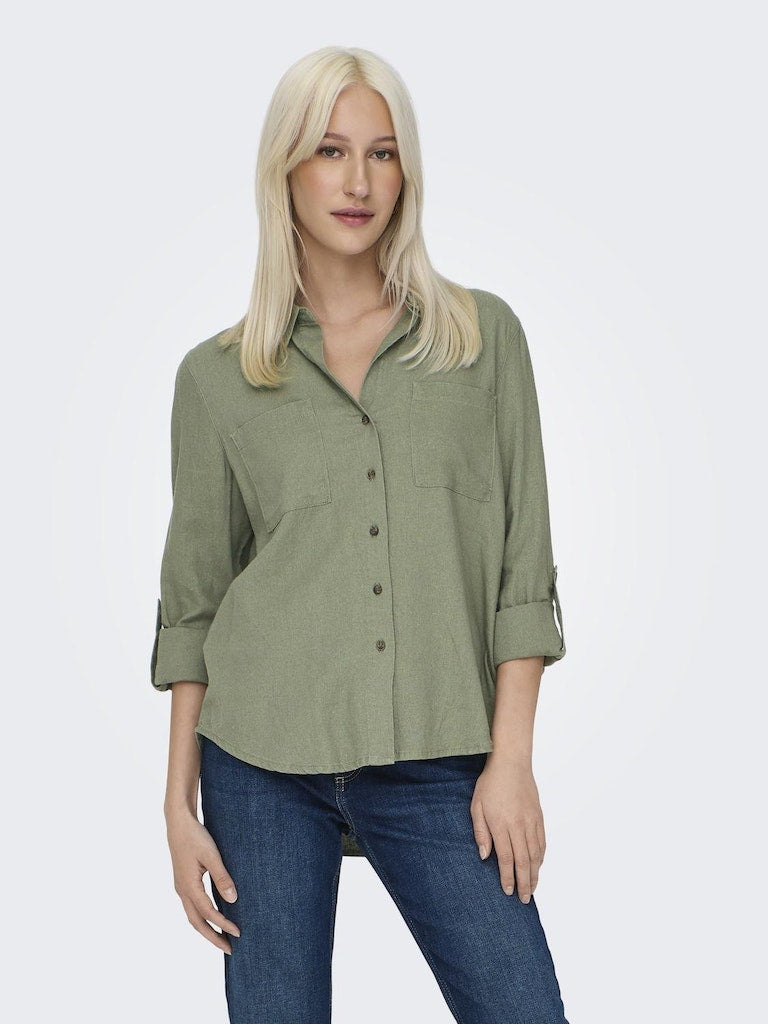 Onlyasmin-Caro L/S Linen Shirt Pnt Noos Oil Green 15311011 de Only