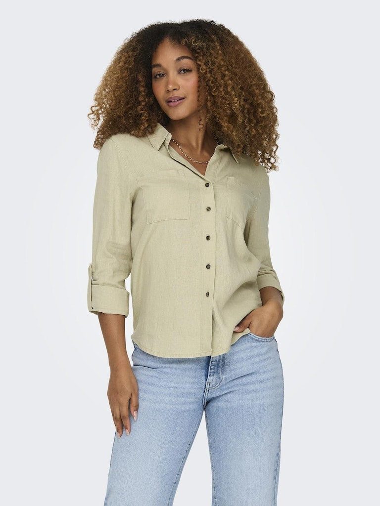 Onlyasmin-Caro L/S Linen Shirt Pnt Noos Oxford Tan 15311011 de Only