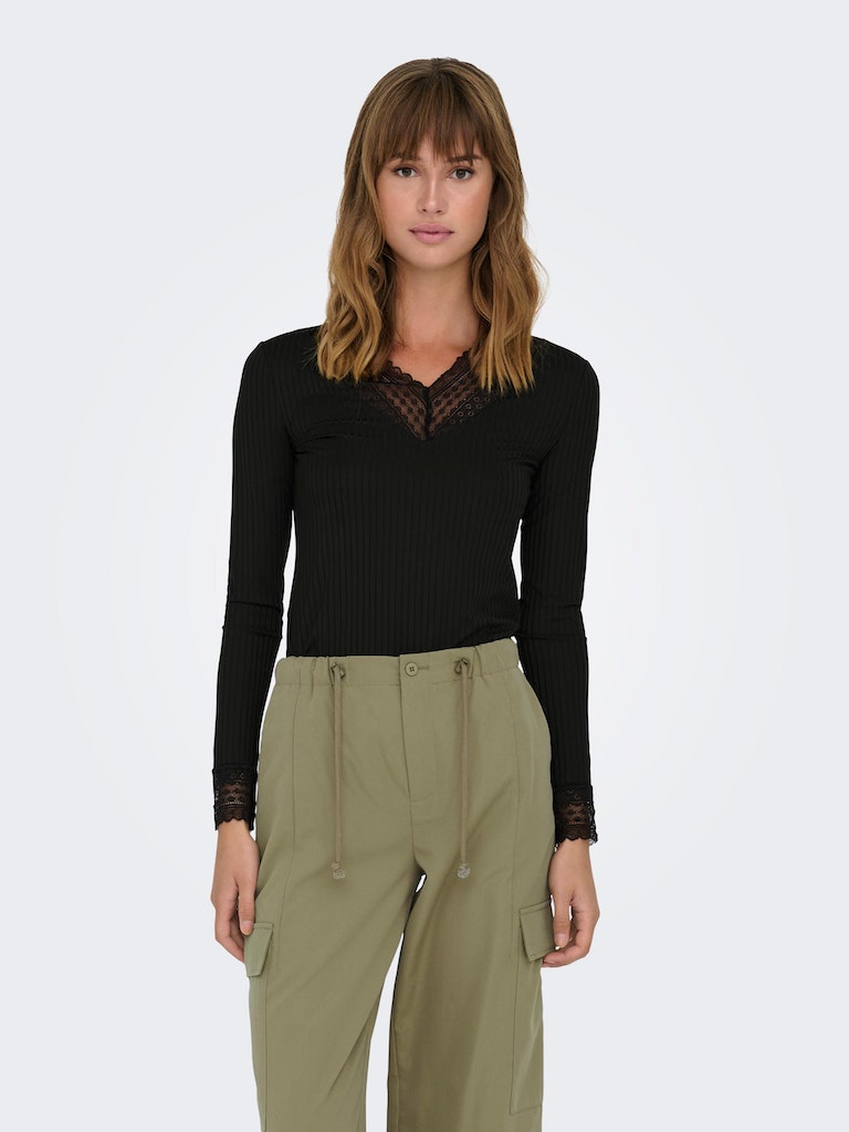 Jdyrine L/S V - Neck Top Jrs AtkBlack