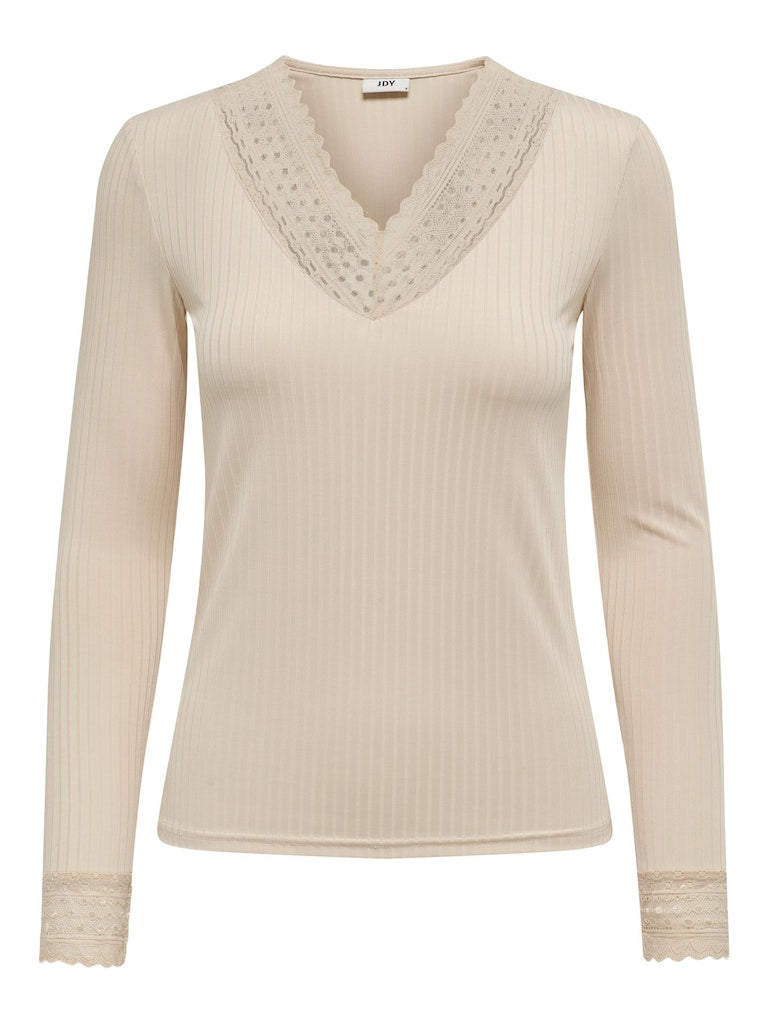 Jdyrine L/S V - Neck Top Jrs AtkTapioca