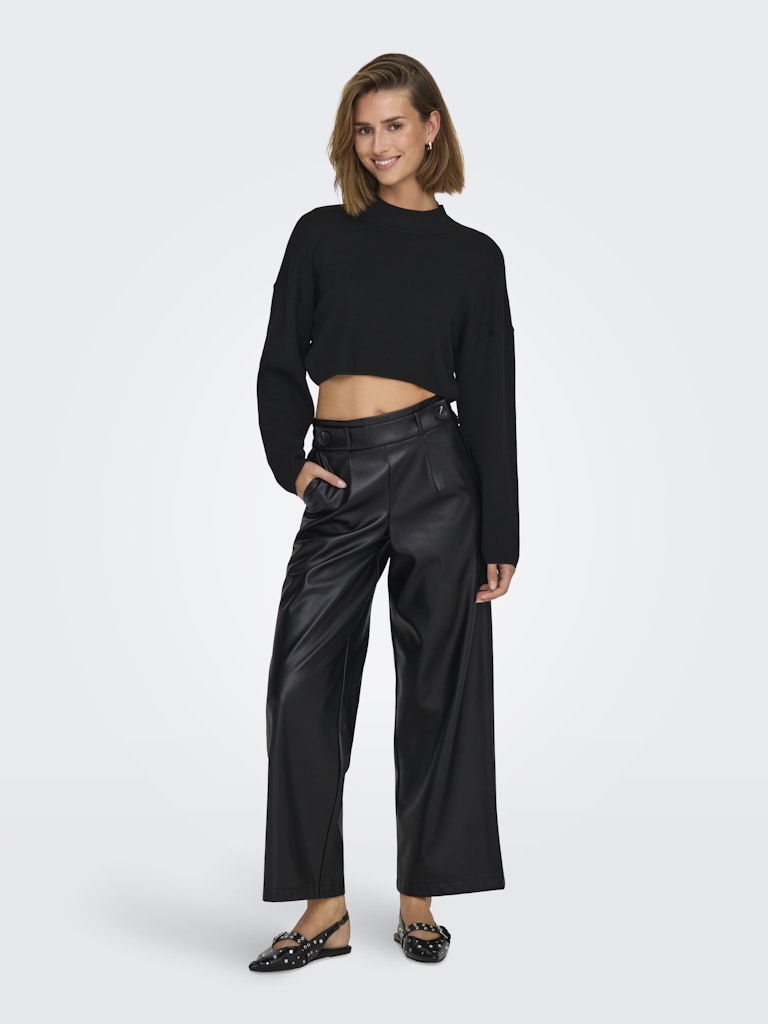 Trousers ONLY Onlbina Faux Leather Wide Pant Bf Otw 15326830 Black