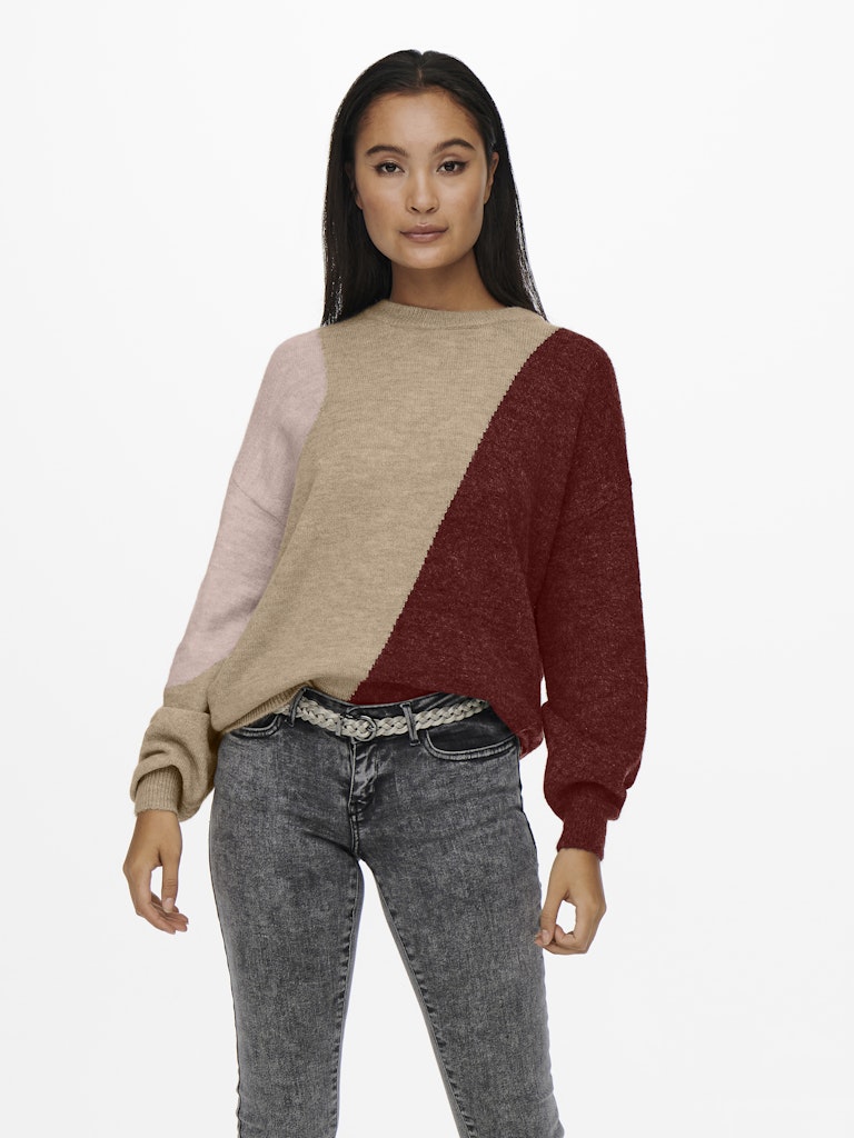 Pullover ONLY Onlsilja L/S Block Pullover Ex Knt 15231372 Tannin W. ROSE SMOKE/MERLOT