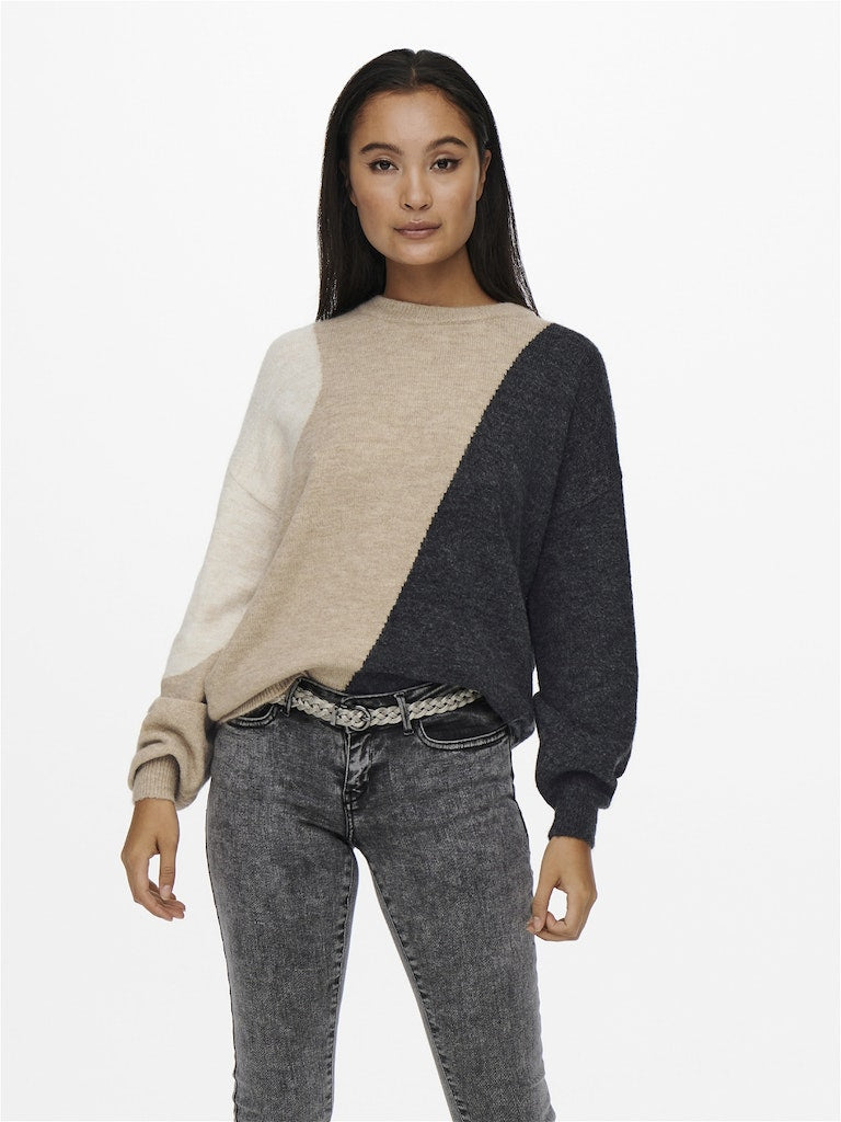 Pullover ONLY Onlsilja L/S Block Pullover Ex Knt 15231372 Toasted Coconut W. WHITECAP GRAY /DGM