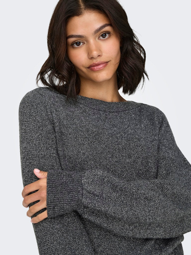 Jdyrue Glitter L/S Boatneck Pullover Knt Dark 15330648 Grey Melange W. Lurex