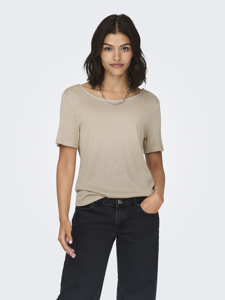 Only Onlamber S/S Shine Top Jrs Brown 15330650Brown Rice Gold glitter