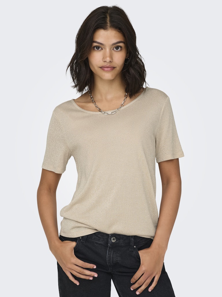 Only Onlamber S/S Shine Top Jrs Brown 15330650Brown Rice Gold glitter