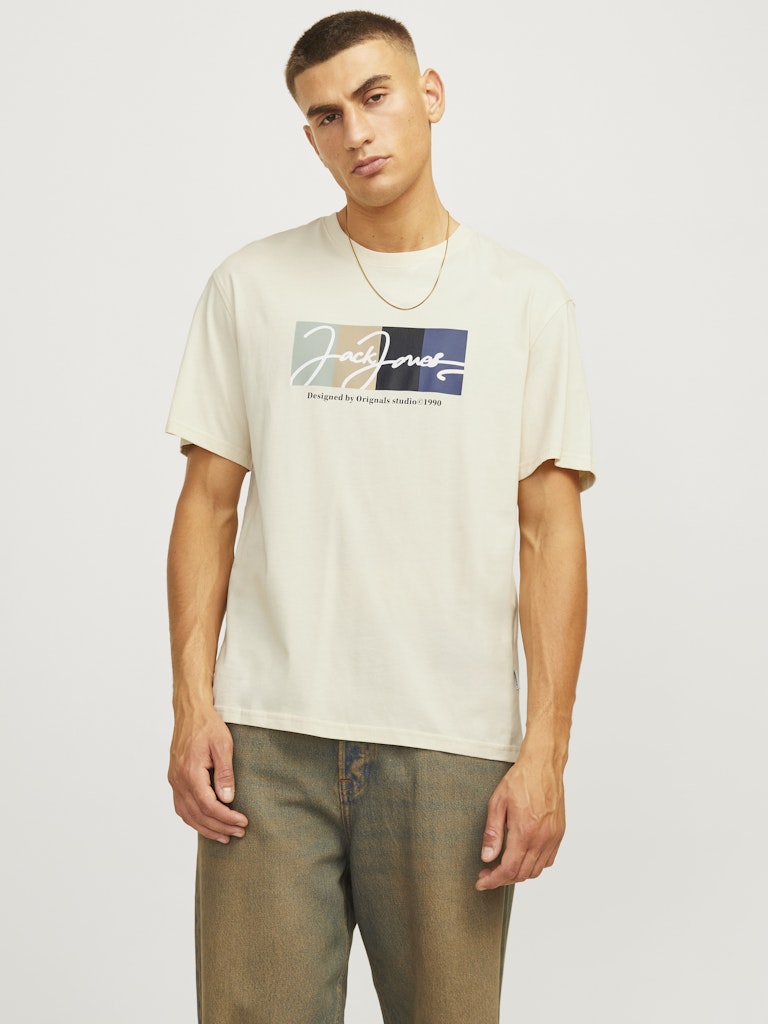 Jack & Jones Jorportland Block Branding Ss Cn Ln 12262662 Buttercream Hombre