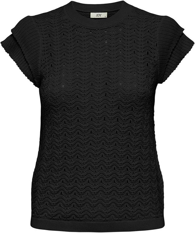 Camiset Jdy 15320724 Jdycarice S/S O-Neck Frill Struc Top Knt Black