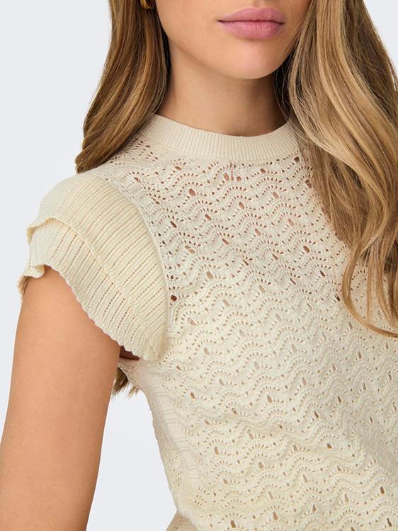 Camiseta Jdy 15320724 Jdycarice S/S O-Neck Frill Struc Top Knt Tapioca