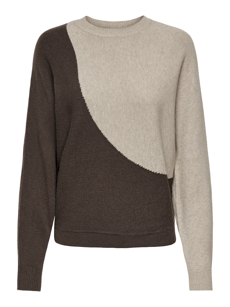 JDY Jdymarco Mia Life L/S Oneck Pullover Knt 15330677 Chocolate Brown W. Beige Colorblock