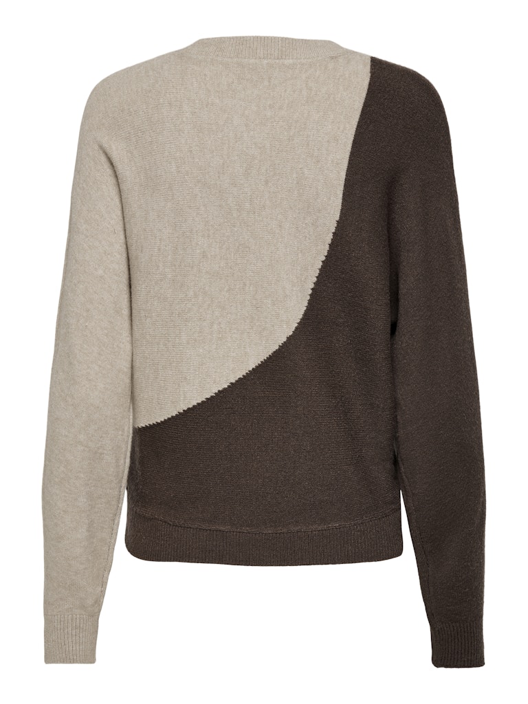 JDY Jdymarco Mia Life L/S Oneck Pullover Knt 15330677 Chocolate Brown W. Beige Colorblock