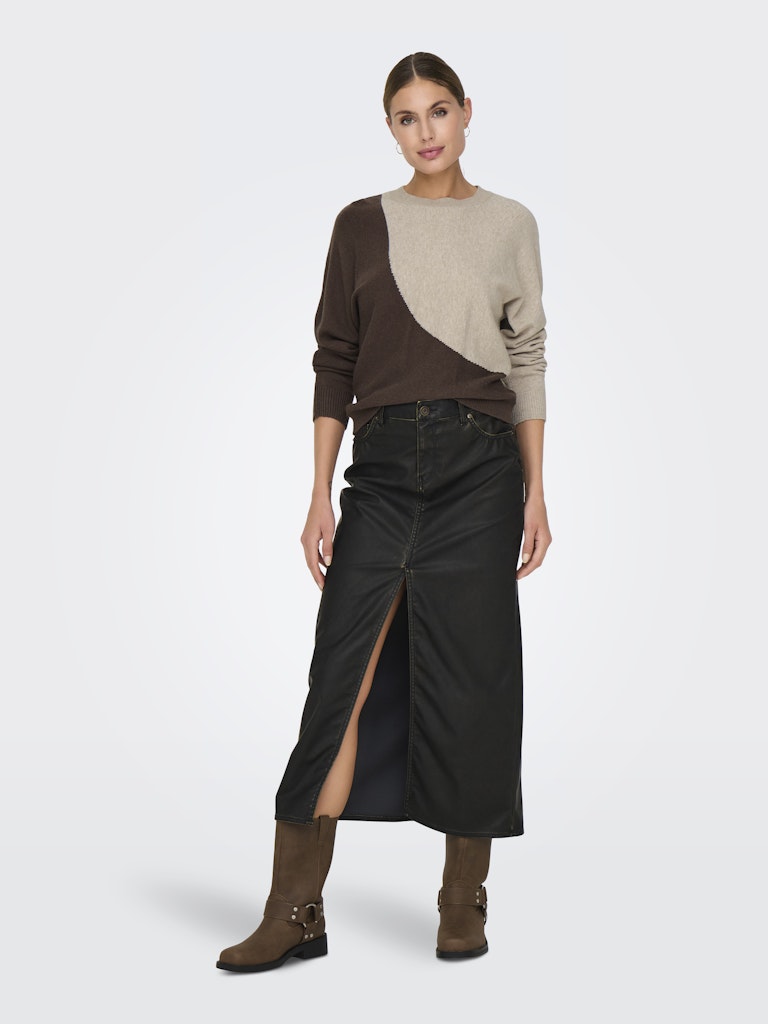 JDY Jdymarco Mia Life L/S Oneck Pullover Knt 15330677 Chocolate Brown W. Beige Colorblock