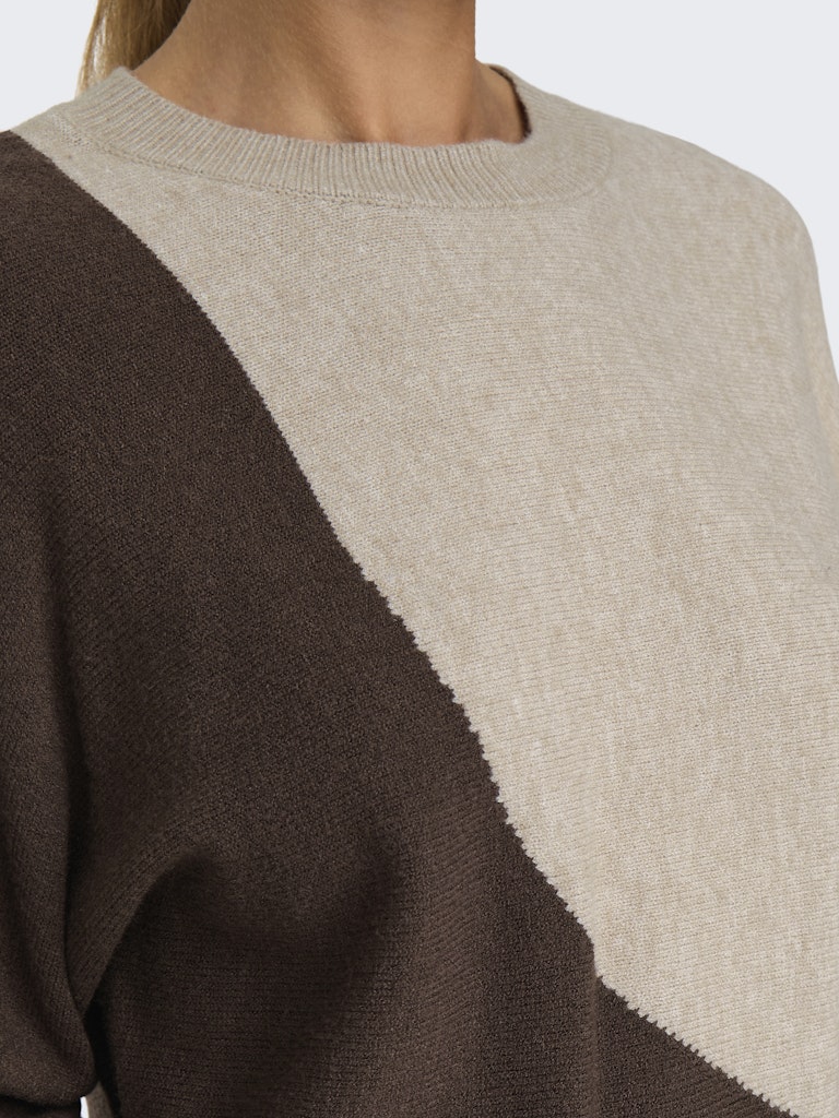 JDY Jdymarco Mia Life L/S Oneck Pullover Knt 15330677 Chocolate Brown W. Beige Colorblock