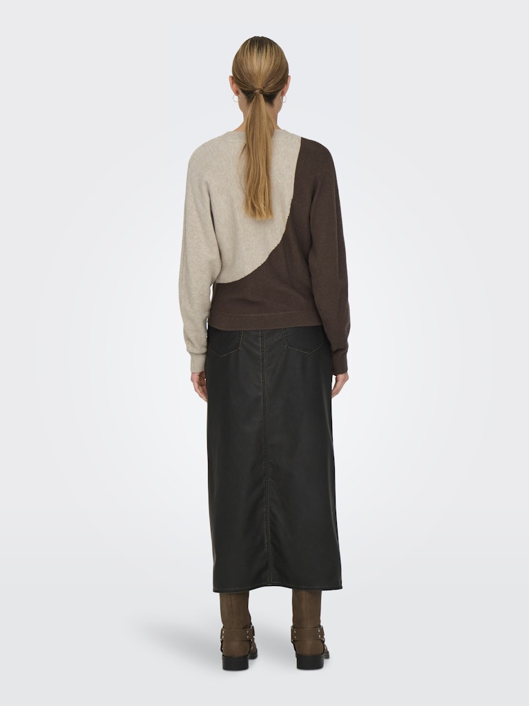 JDY Jdymarco Mia Life L/S Oneck Pullover Knt 15330677 Chocolate Brown W. Beige Colorblock
