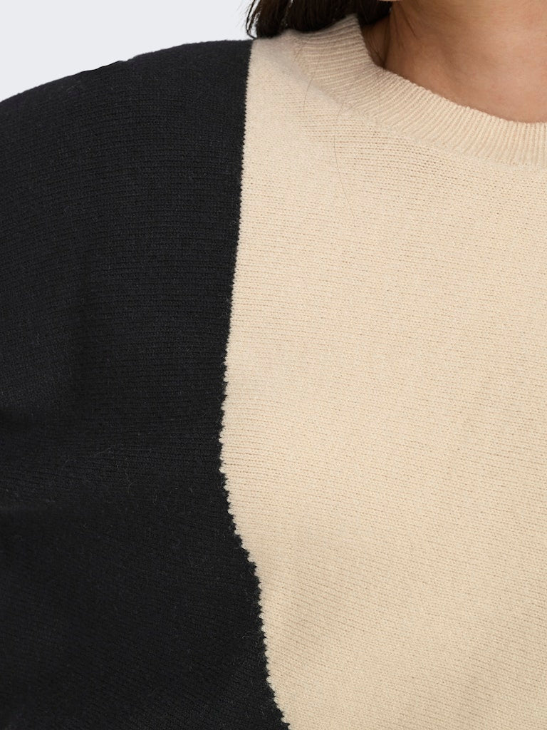 JDY Jdymarco Mia Life L/S Oneck Pullover Knt 15330677 Black W. Whitecap Gray Colorblock
