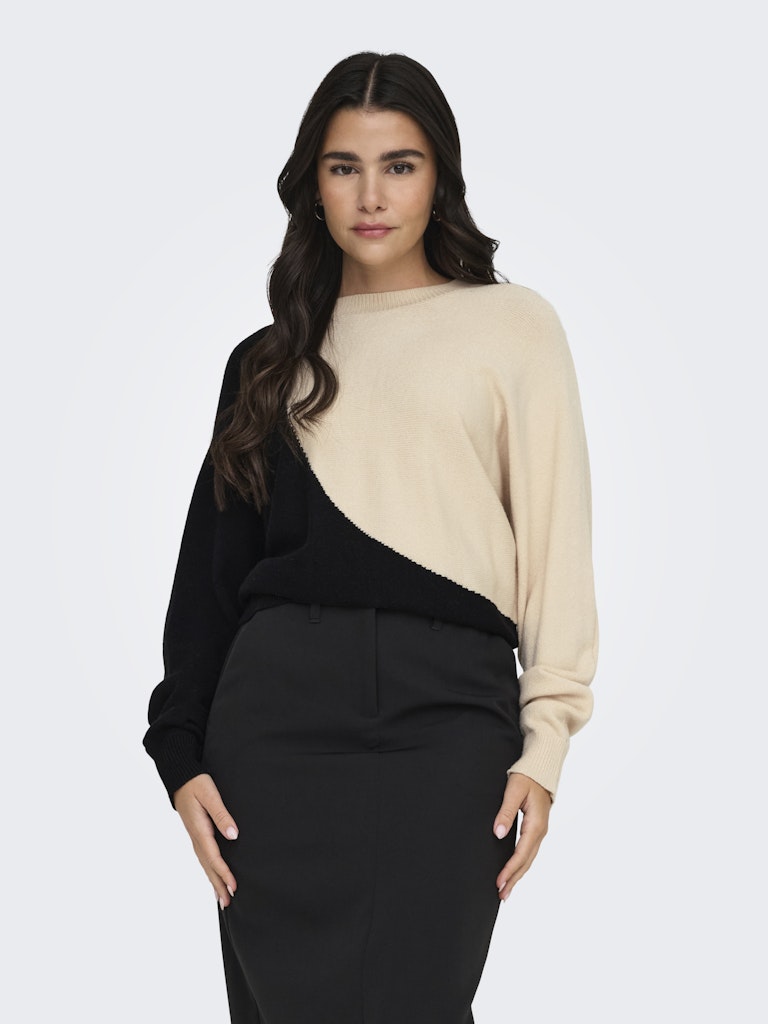 JDY Jdymarco Mia Life L/S Oneck Pullover Knt 15330677 Black W. Whitecap Gray Colorblock