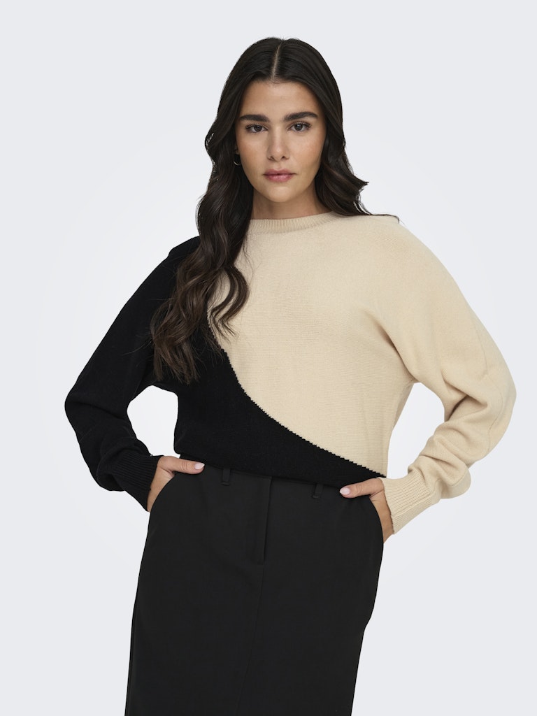 JDY Jdymarco Mia Life L/S Oneck Pullover Knt 15330677 Black W. Whitecap Gray Colorblock