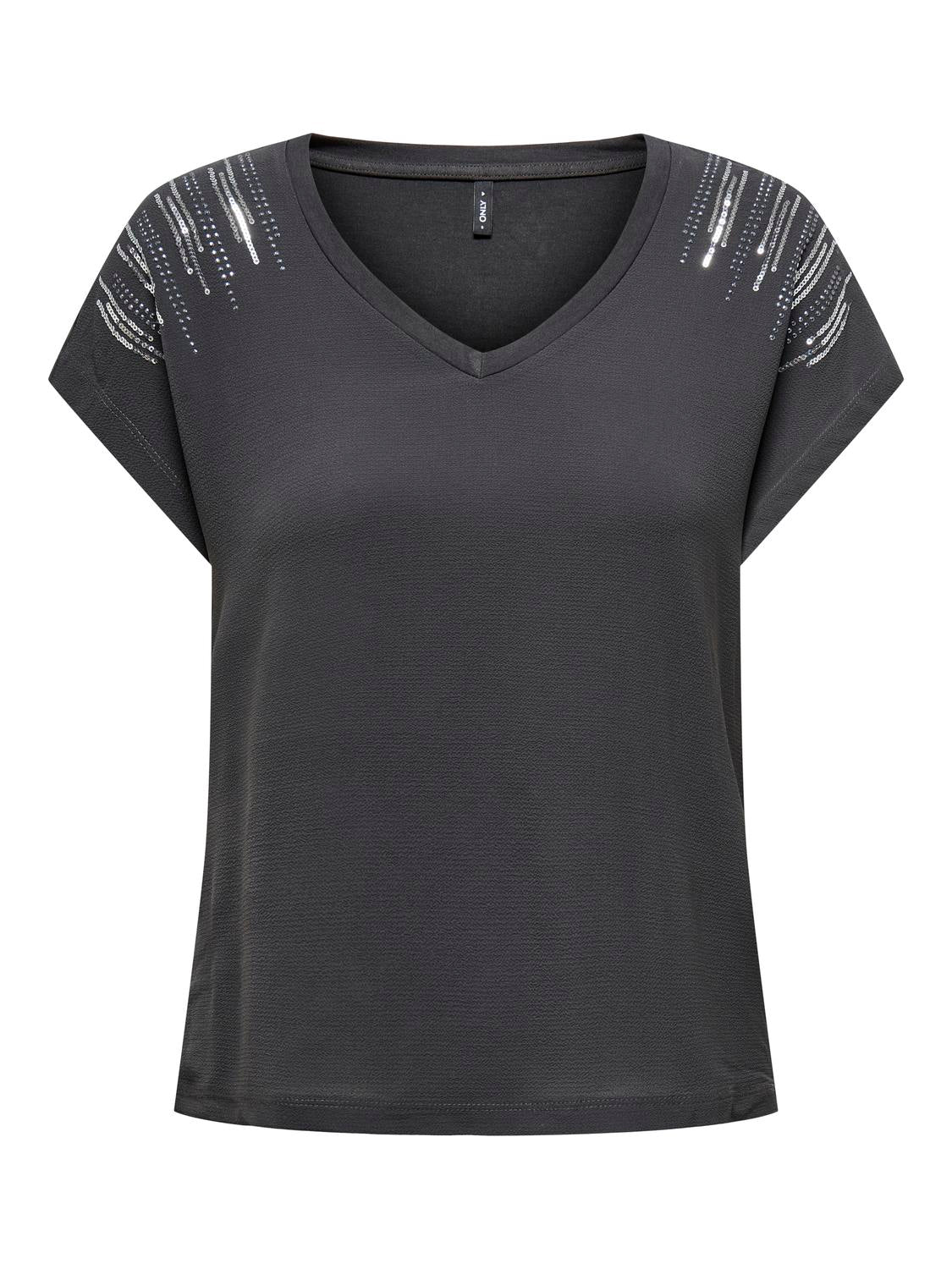 Only Onllouisa Capsleeve Mix Top Box Jrs 15330741 Phantom Sleeve Studs+Sequins (Gunmetal)