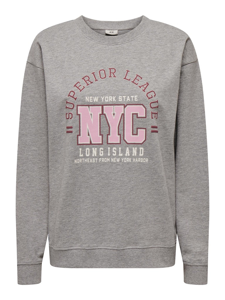 Jdypenelope L/S Print Sweat JrsLight Grey Melange NYC