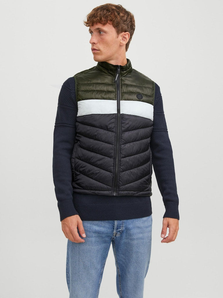 Jjehero Bodywarmer Collar NoosRosin BLOCKED - BLACK/WHITE