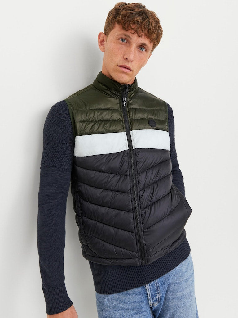 Jjehero Bodywarmer Collar NoosRosin BLOCKED - BLACK/WHITE