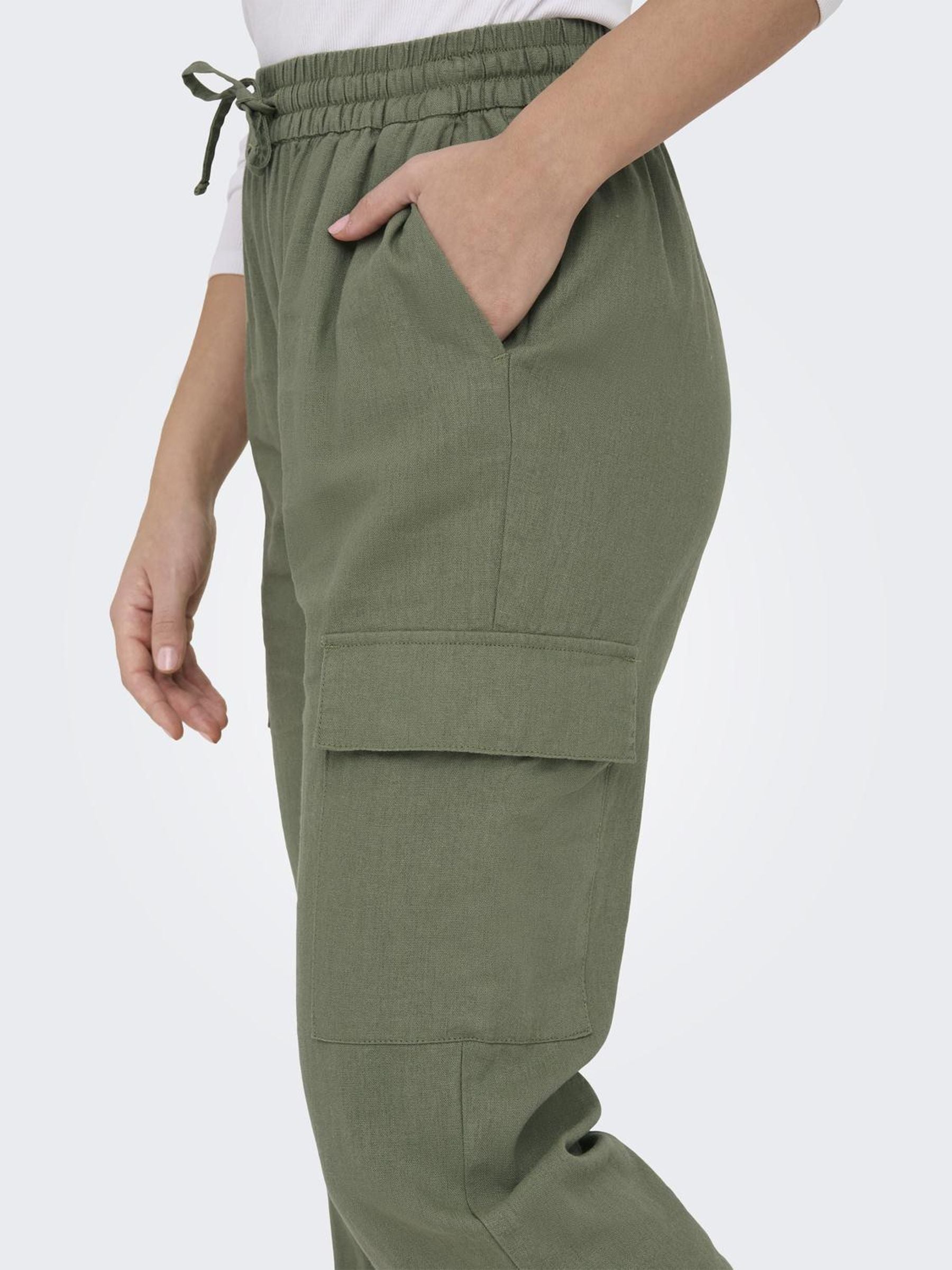Trousers ONLY Onlcaro Mw Lin Pull-Up Cargo Pnt Noos 15310987 Oil Green