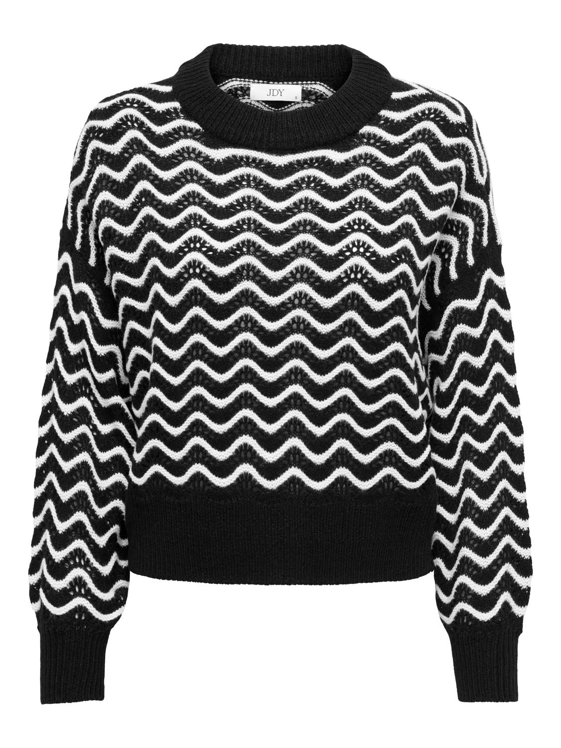 Jdyrita L/S Short Struc Pull Knt Noos 15284280 Black W CLOUD DANCER ZIG ZAG PATTERN