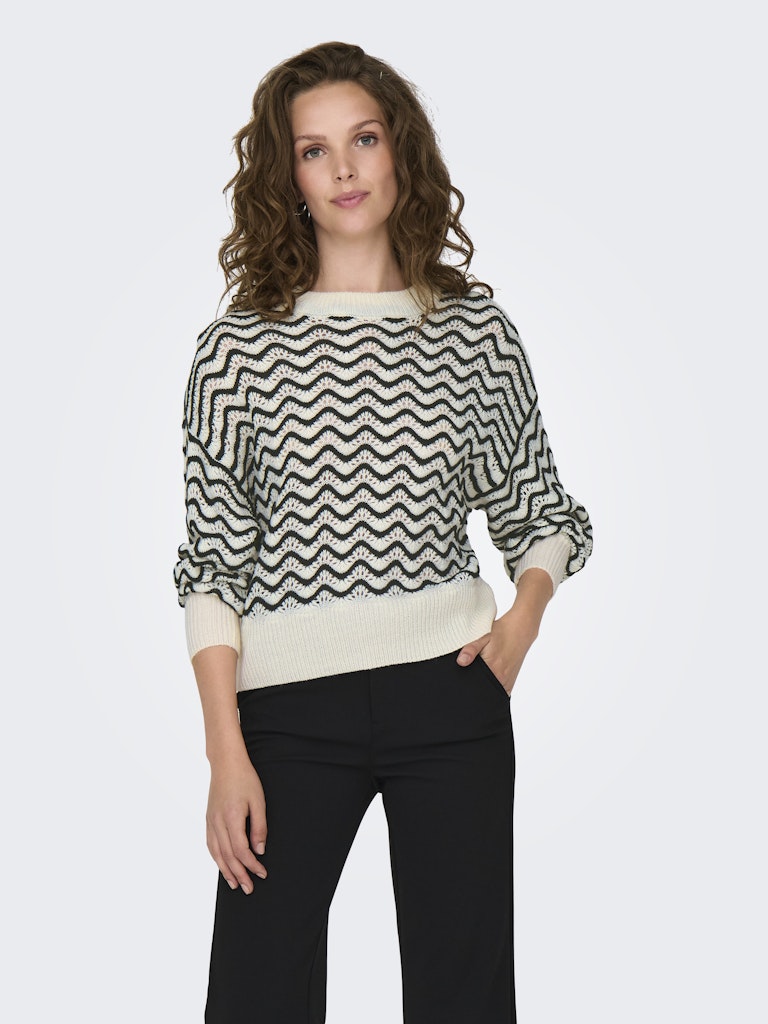 Jdyrita L/S Short Struc Pull Knt Noos 15284280Whitecap Gray W BLACK ZIG ZAG PATTERN