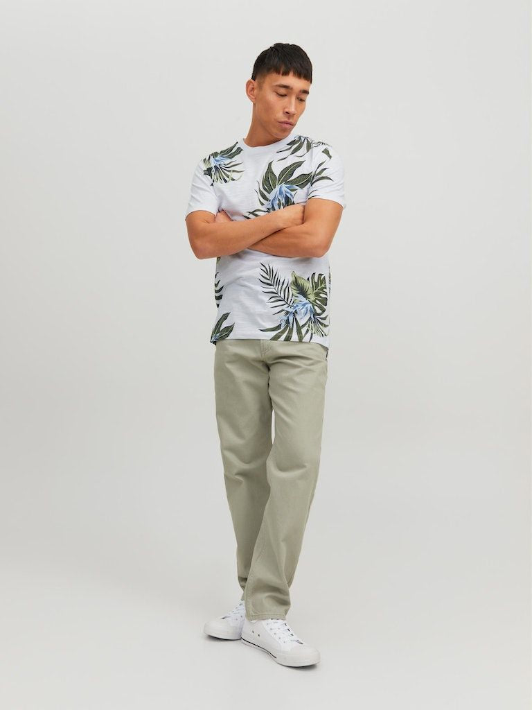 Jprblatropic Aop Ss Tee Crew Neck Sn White - dvjeans