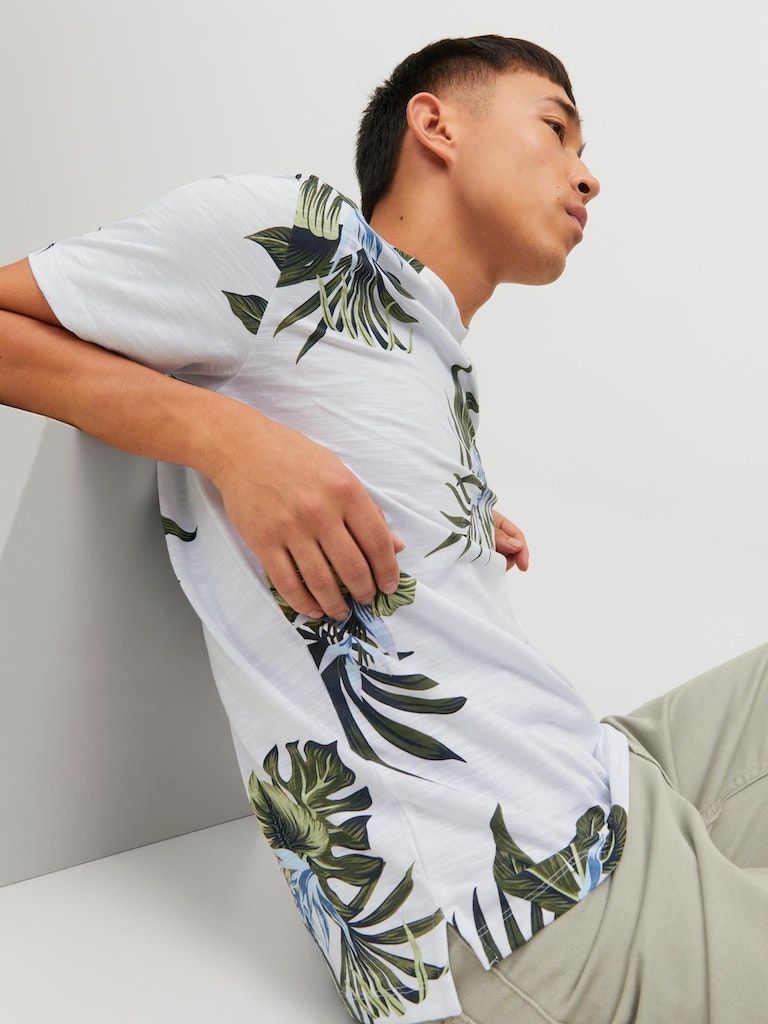 Jprblatropic Aop Ss Tee Crew Neck Sn White - dvjeans