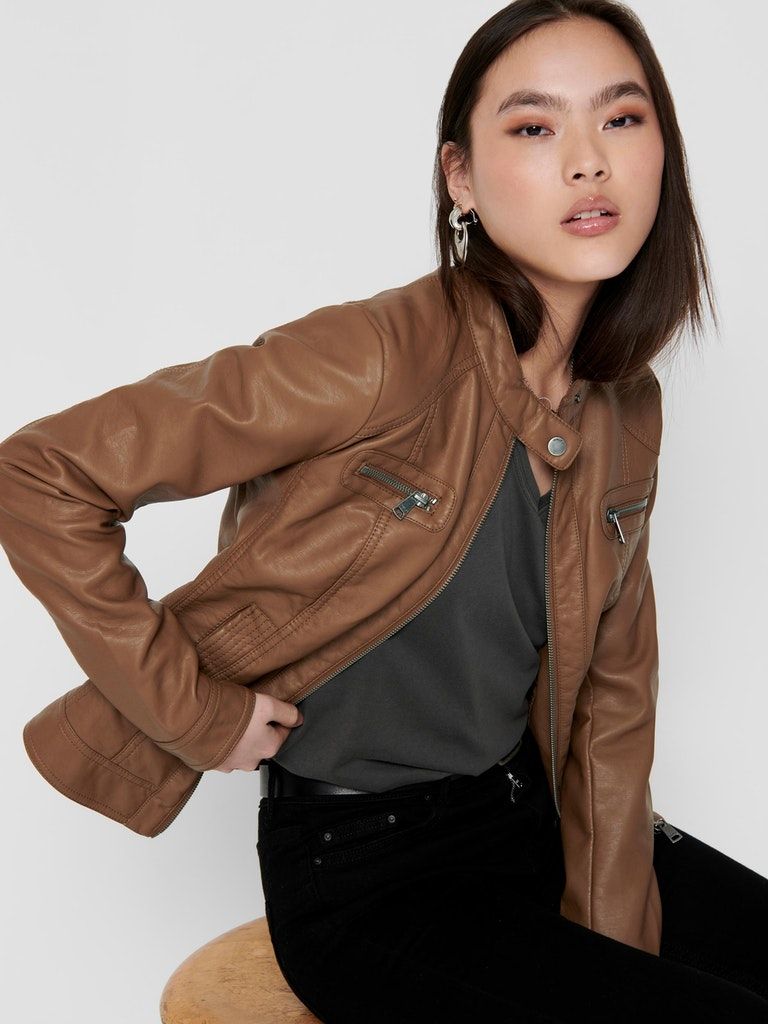 Onlbandit Faux Leather Biker Otw Noos Cognac - dvjeans